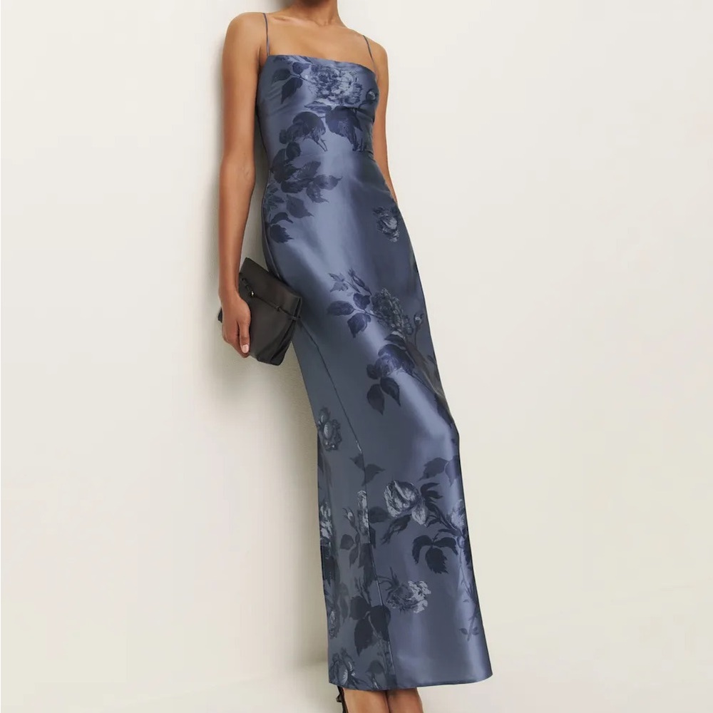 Reformation Frankie Silk Dress in Trieste Border